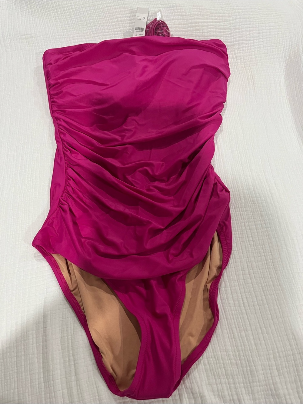 JCrew Fuchsia Ruched Strapless One-Piece Swimsuit. NWT. Straps included.